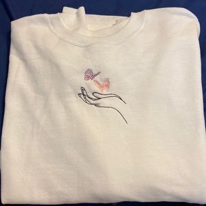 Custom Embroidered Crewneck, Butterfly+Hand, Size XL